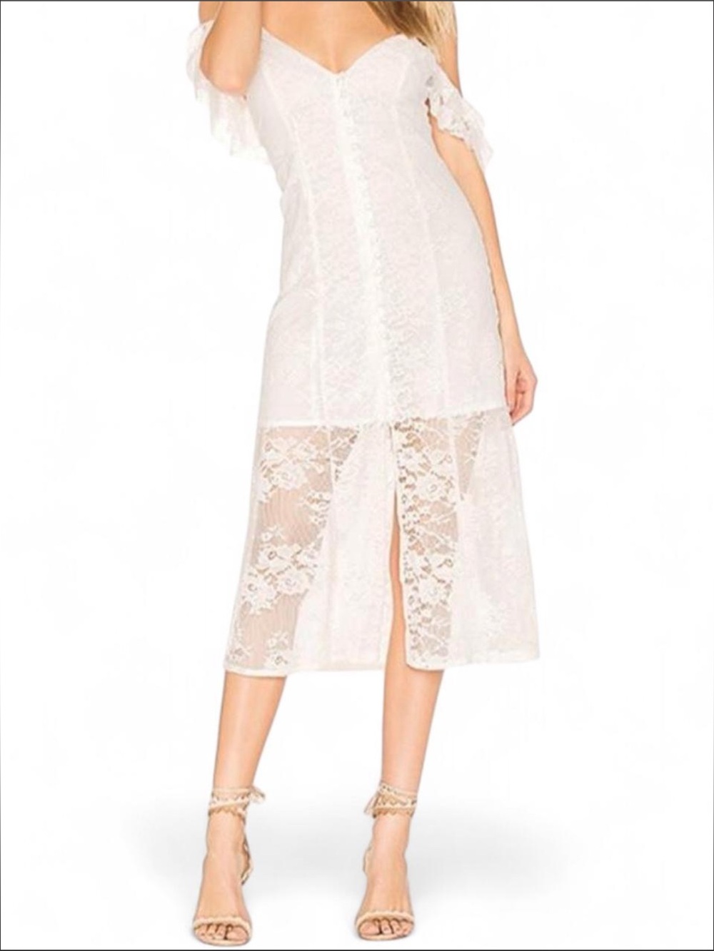 MAJORELLE Ivory Off-Shoulder Lace Dress
